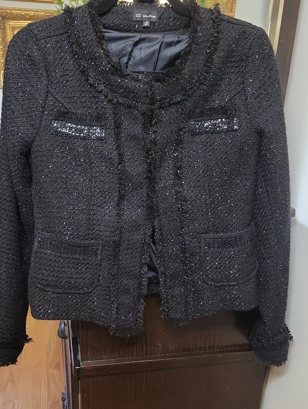 CC Couture Black Tweed Fringe Jacket